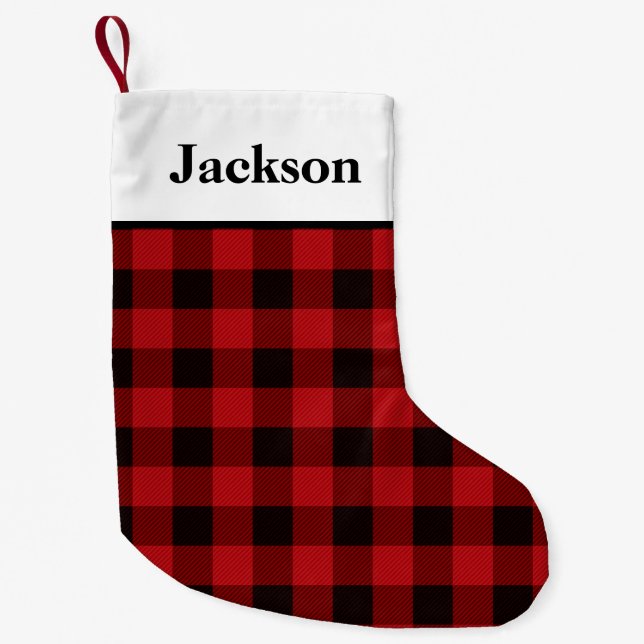 Red and Black Buffalo Plaid Pattern Small Christmas Stocking (Front)