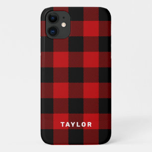 Red and Black Buffalo Plaid Personalised iPhone 11 Case