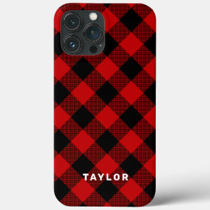 Red and Black Buffalo Plaid Personalised iPhone 13 Pro Max Case