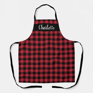 Red and Black Buffalo Plaid Personalised Holiday Apron