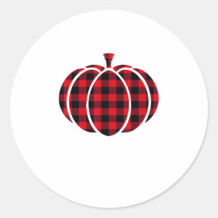 Red and Black Buffalo Plaid Pumpkin Thanksgiving C Classic Round Sticker