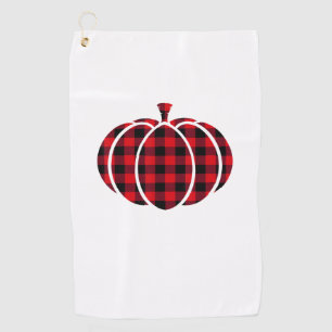 Red and Black Buffalo Plaid Pumpkin Thanksgiving C Golf Towel