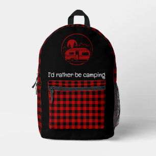 Red and Black Buffalo Plaid - Rather be Camping Printed Backpack
