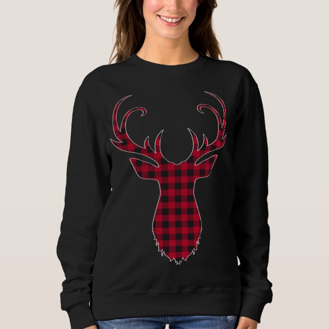 Red and Black Buffalo Plaid Reindeer Christmas Dee Sweatshirt (Front)