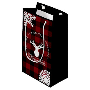 Red and Black Buffalo Plaid Reindeer Small Gift Bag
