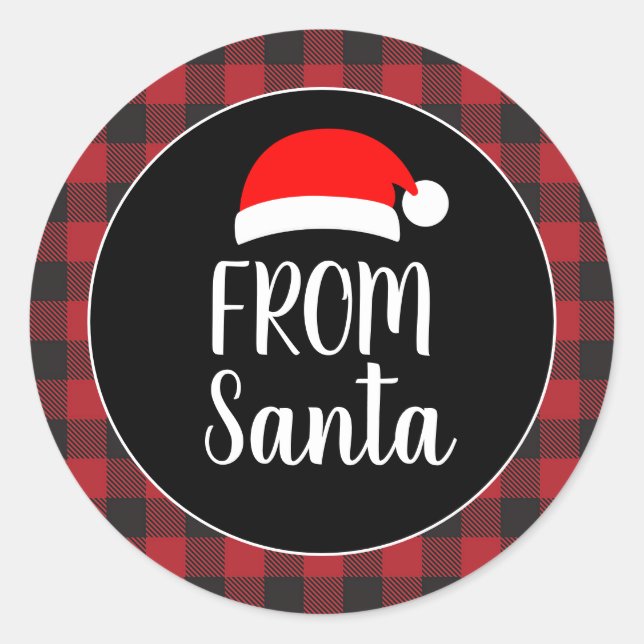 Red and Black Buffalo Plaid Santa Hat From Santa Classic Round Sticker (Front)