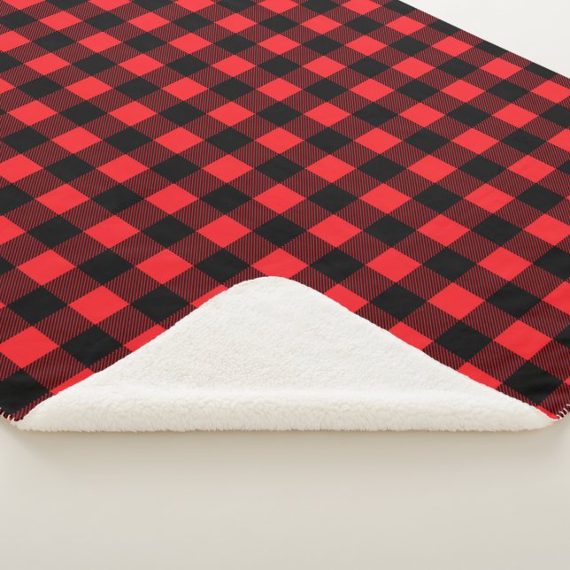 Red and Black Buffalo Plaid Sherpa Blanket (3/4)