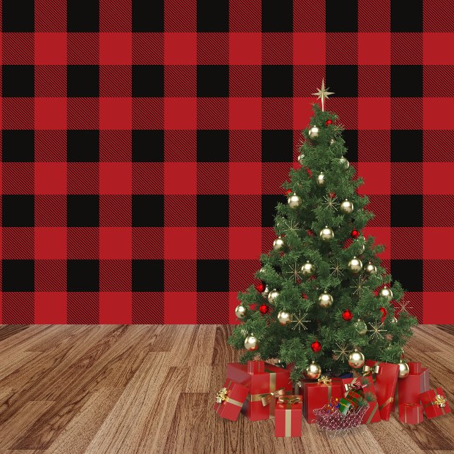 Red and Black Buffalo Plaid Stick and Peel Wallpaper (Red Black Buffalo Plaid)