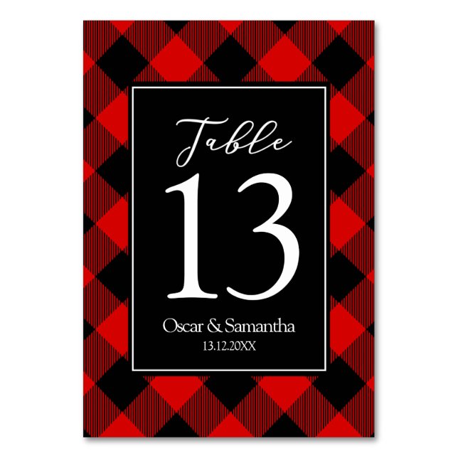 Red And Black Buffalo Plaid  Table Number (Front)