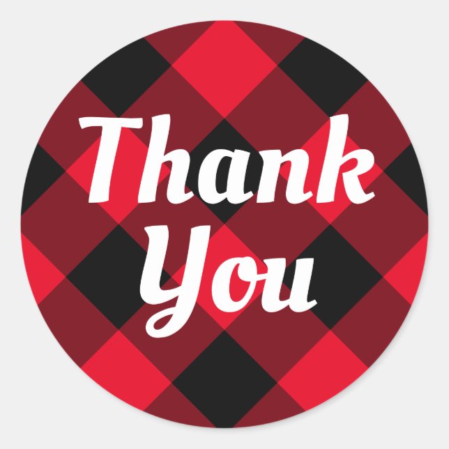 Red and Black Buffalo Plaid Thank You Classic Round Sticker (Front)