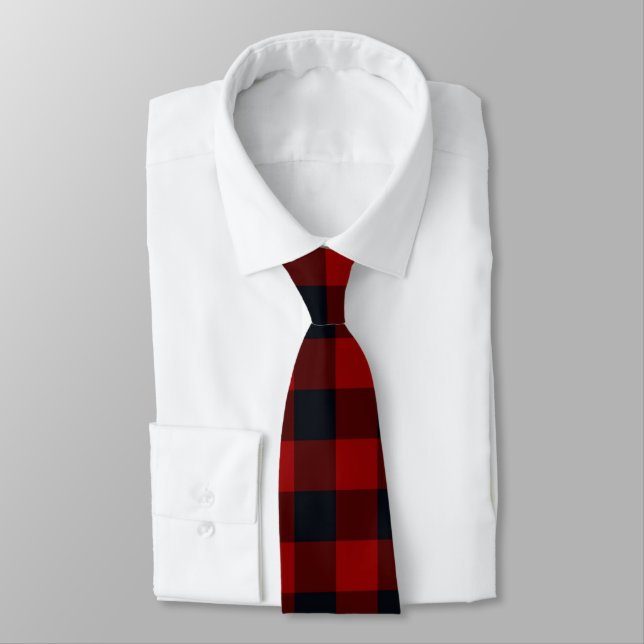 Red and Black Buffalo Plaid Tie (Tied)