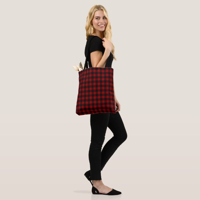 Red and Black Buffalo Plaid Tote Bag (On Model)