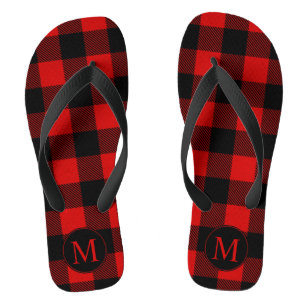 Red and Black Buffalo Plaid with Monogram Thongs