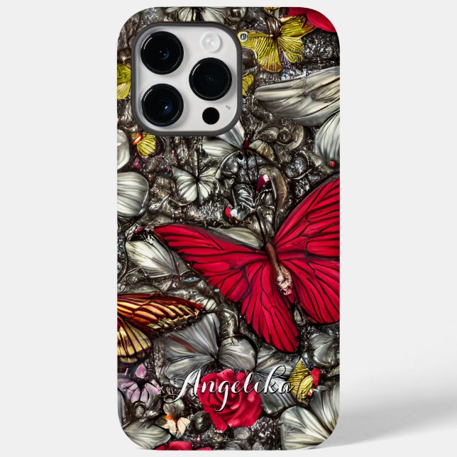 Red and Black Butterflies Personalised Name Case-Mate iPhone Case (Back)