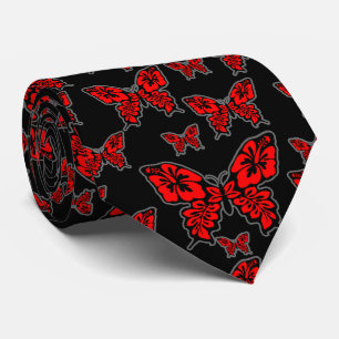 Red and Black Butterfly on Black Tie