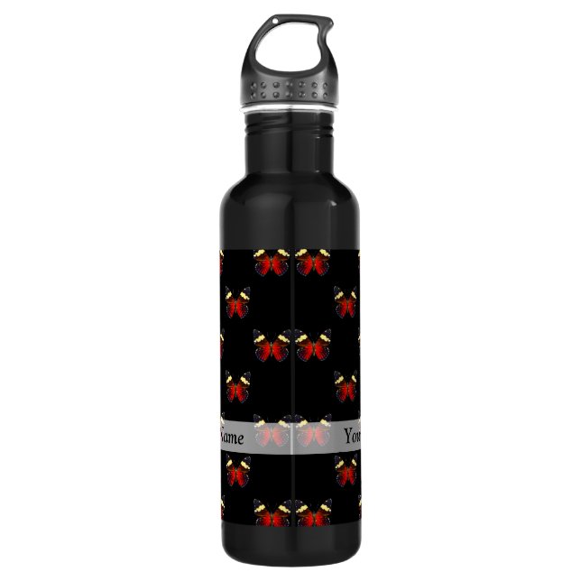 Red and black butterfly pattern 710 ml water bottle (Front)