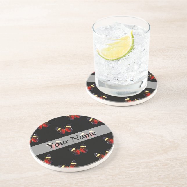 Red and black butterfly pattern coaster (Side)