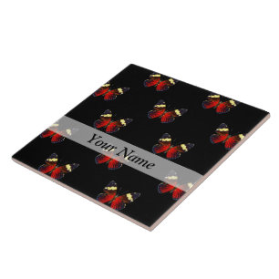 Red and black butterfly pattern tile