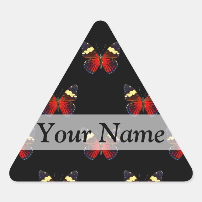 Red and black butterfly pattern triangle sticker (Front)