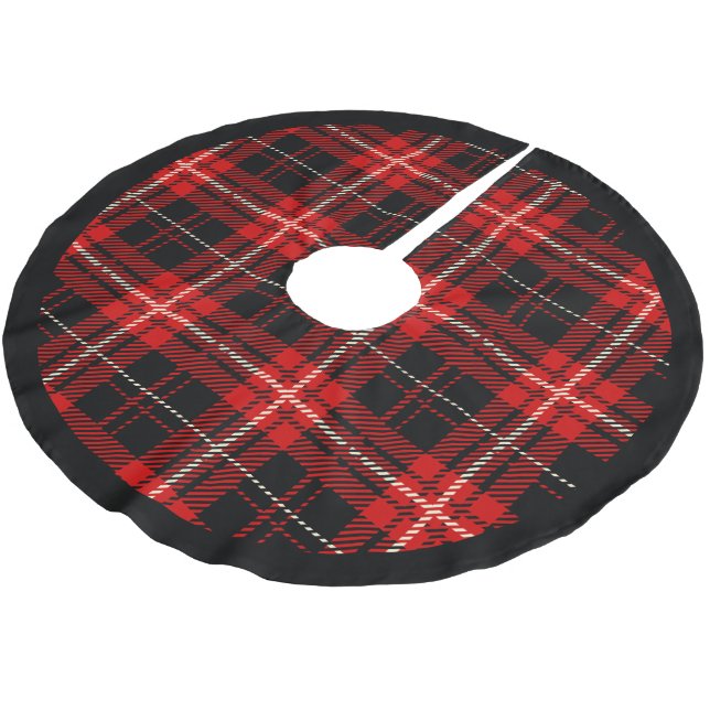 Red and Black Cabin Plaid Brushed Polyester Tree Skirt (Angled)