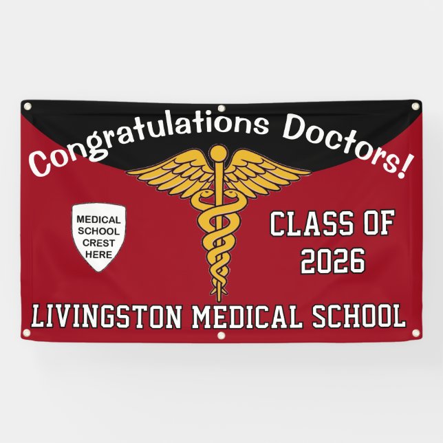 Red and Black Caduceus Medical School Graduation Banner (Horizontal)