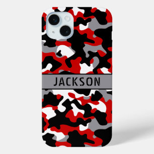 Red and Black Camouflage Personalised iPhone 15 Mini Case