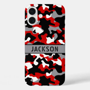 Red and Black Camouflage Personalised iPhone 16 Plus Case