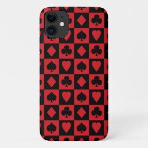 Red and Black Card Suits Pattern iPhone 11 Case