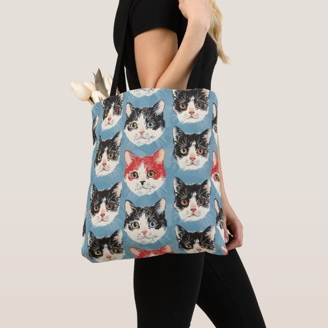 Red and Black Cats Pattern Tote Bag (Close Up)