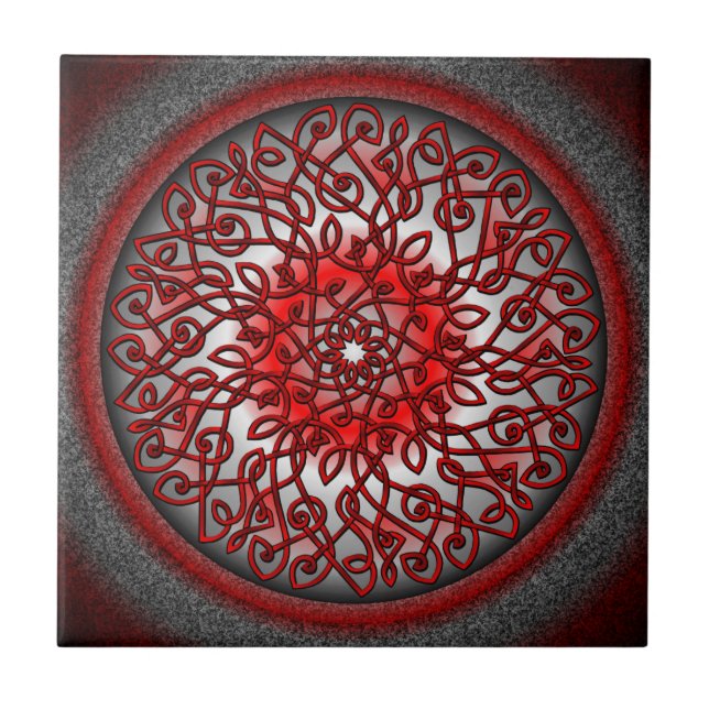 Red and Black Celtic Burst Ceramic Tile (Front)