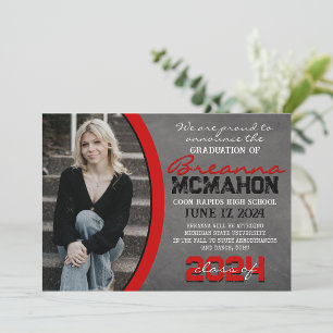 Red and Black Chalkboard Graduation Announcement