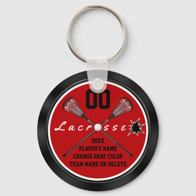 Red and Black, Cheap, Lacrosse Party Favours Key Ring (Front)