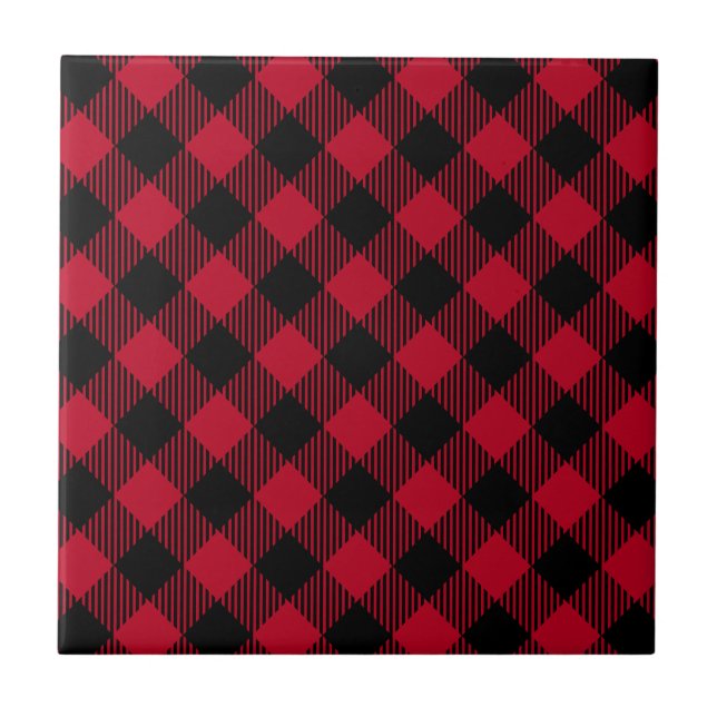 Red And Black Check Buffalo Plaid Pattern Ceramic Tile (Front)