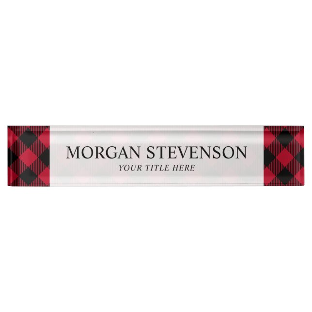 Red And Black Check Buffalo Plaid Pattern Nameplate (Front)