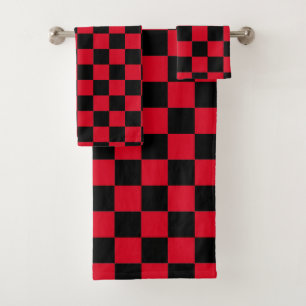 Red and Black Chequerboard Pattern Bath Towel Set