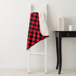 Red and Black Chequerboard Pattern Sherpa Blanket