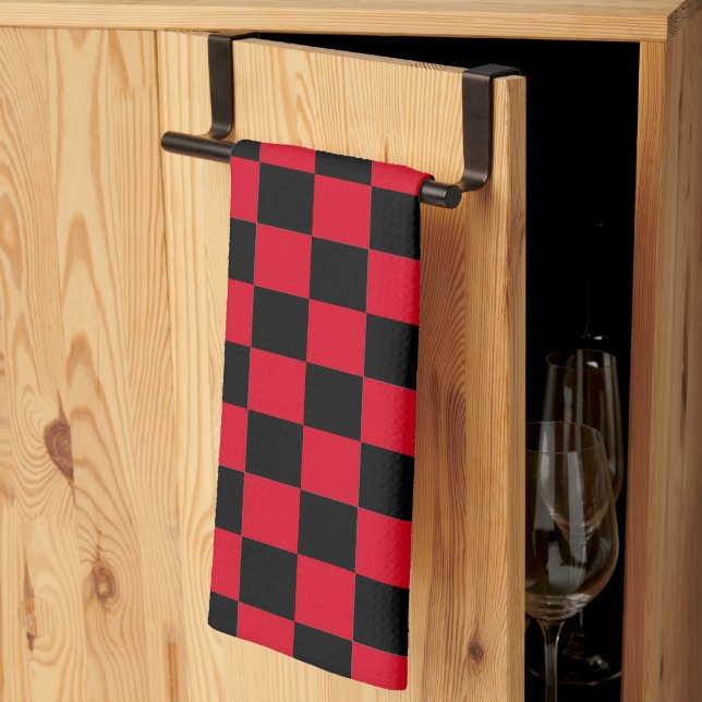 Red and Black Chequerboard Pattern  Tea Towel (Thirds Fold)