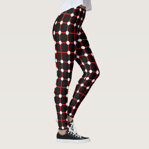 Red and Black Chequered Dots Pattern Leggings