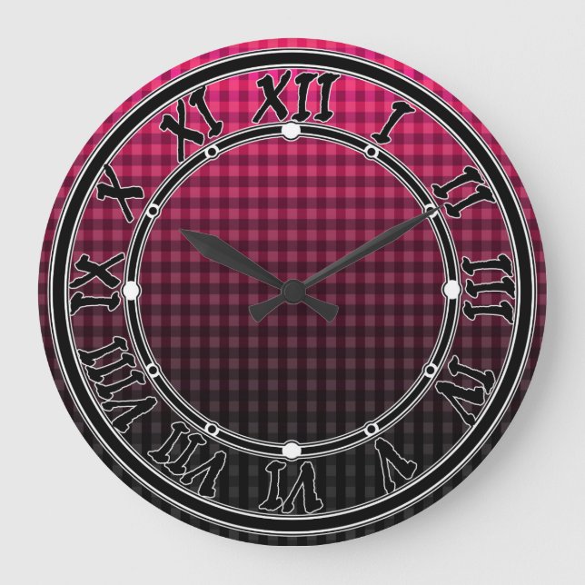 Red and black chequered pattern gradient  large clock (Front)