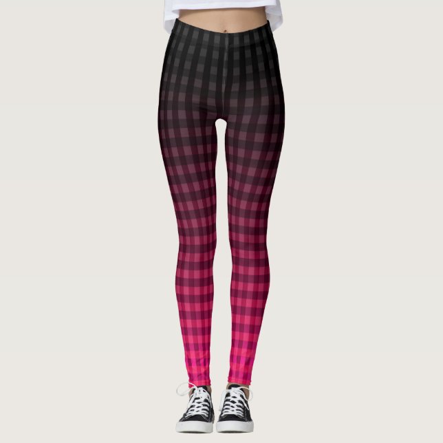 Red and black chequered pattern gradient leggings (Front)