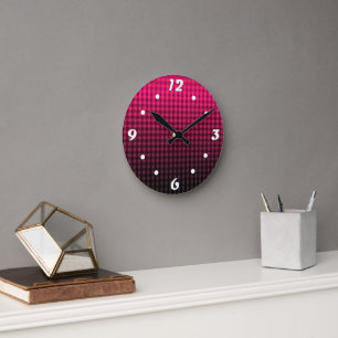 Red and black chequered pattern gradient round clock