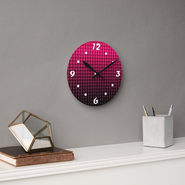 Red and black chequered pattern gradient  round clock (Office)