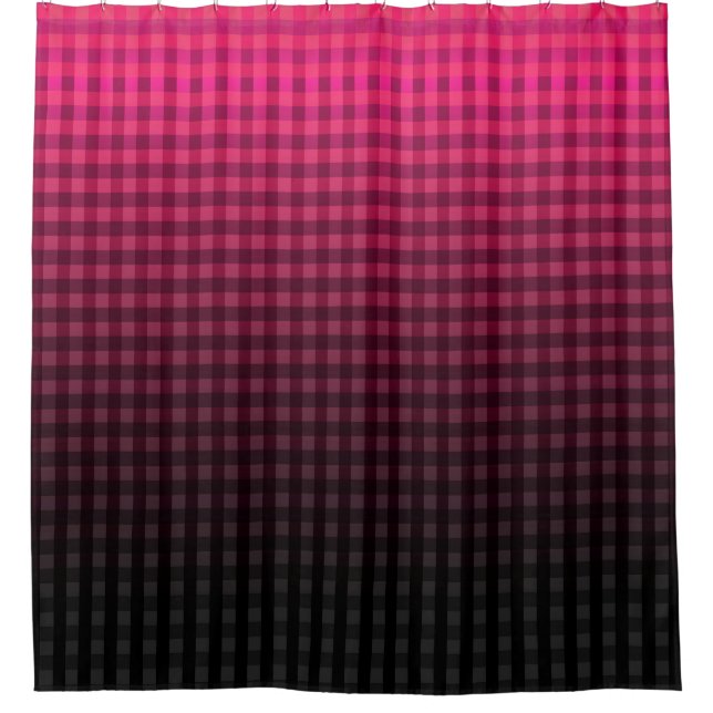 Red and black chequered pattern gradient  shower curtain (Front)