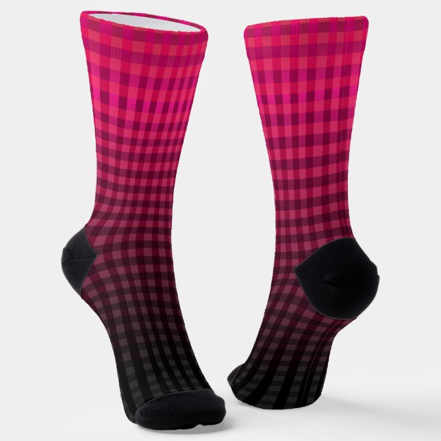 Red and black chequered pattern gradient  socks (Angled)