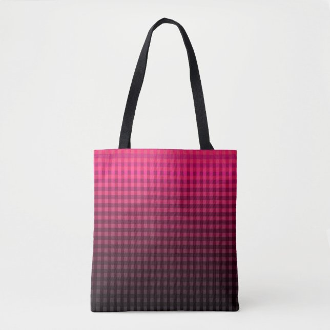 Red and black chequered pattern gradient tote bag (Front)