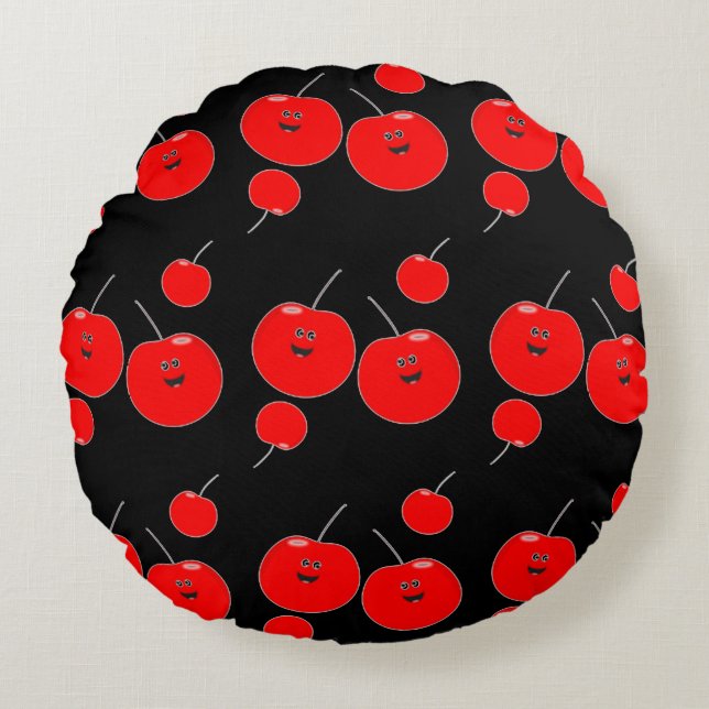 Red And Black Cherry Pattern Round Cushion (Front)
