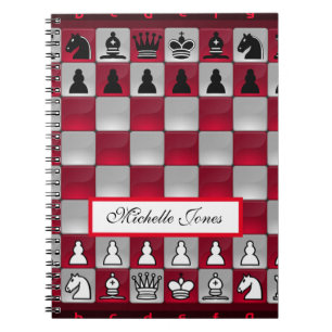 Red and Black Chessboard Add Your Name Homeschool Notebook