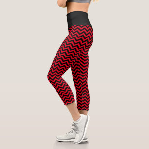 Red And Black Chevron Pattern Capri Leggings