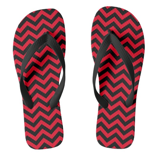 Red And Black Chevron Pattern Thongs (Footbed)