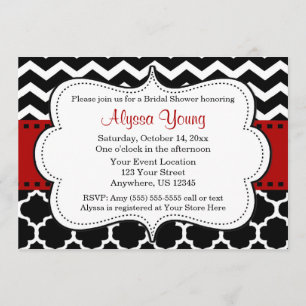 Red and Black Chevron Quatrefoil Invitation